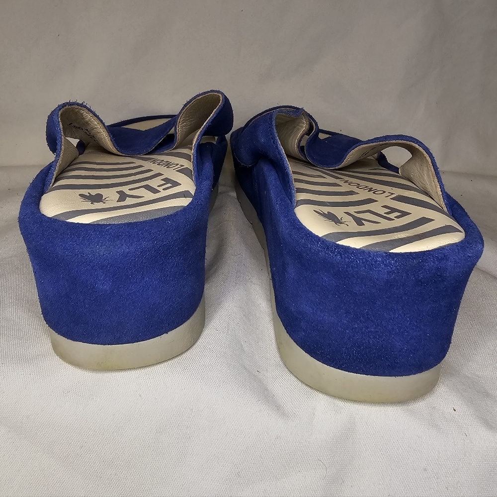 Fly London Begs Wedge Sandals - Women's Size 40 - Blue Suede Chunky Platform - Picture 7 of 14